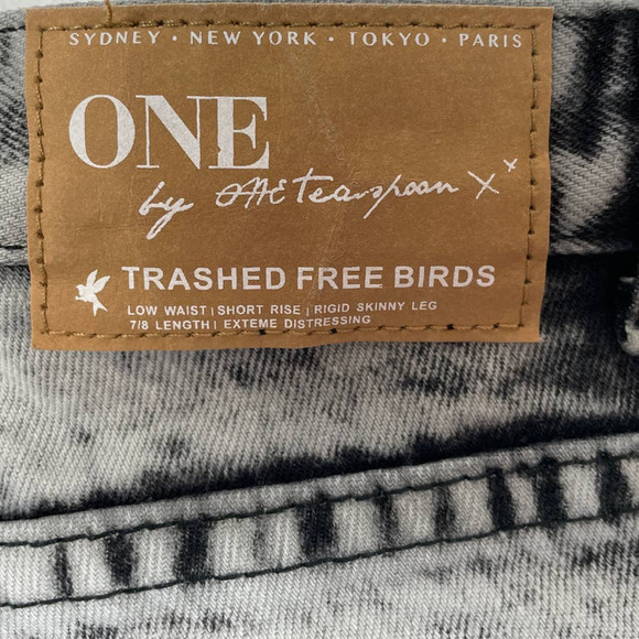 One X OneTeaspoon Trashed Free Birds Distressed Zipped Ankle Women's Jeans 22 - Picture 4 of 7